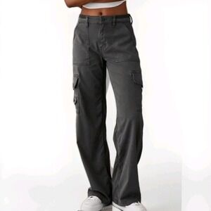 American Eagle Dreamy Drape Pants Sz 2 Long Gray High Rise Baggy Wide Leg Cargo